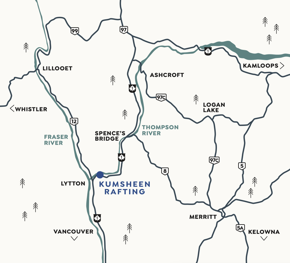 Travel routes to Kumsheen Rafting Resort in BC